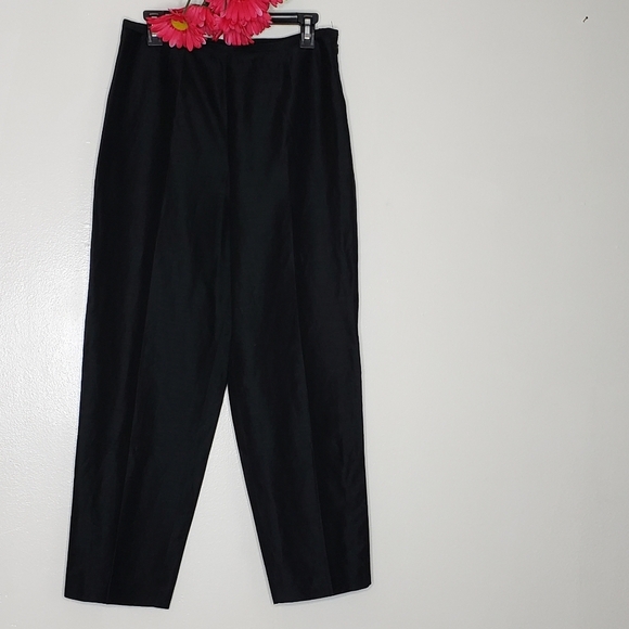 Oscar de la Renta Silk Twill Pants Black Luxury Cropped Celeb Style Elegant Chic - Picture 5 of 15